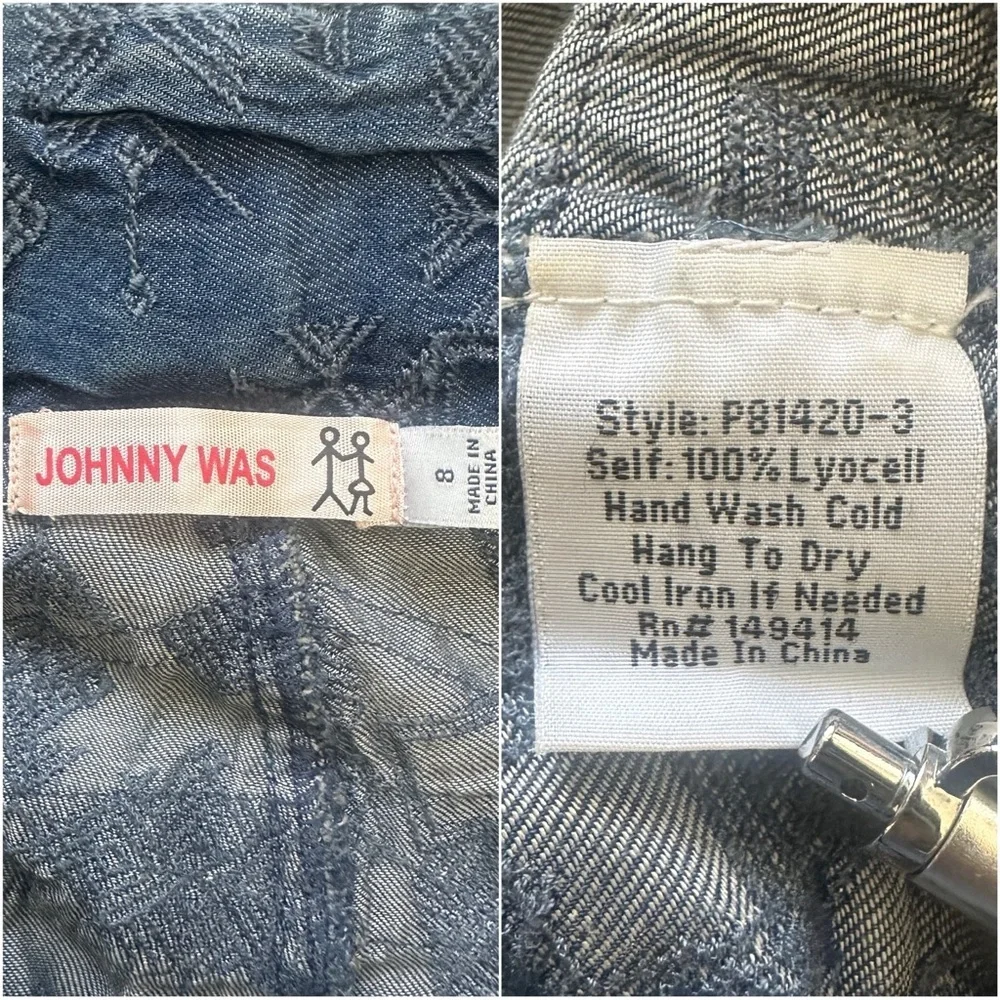 Johnny Was Zuma Denim Shorts Belted Cargo Embroidered 100% Lyocell Sz 8 - Picture 7 of 10